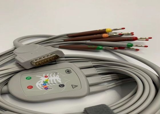 สีเทา 10 สาย ECG นําด้วย 15 ปิน สายสอดสแตนดาร์ทสหรัฐ 4.0