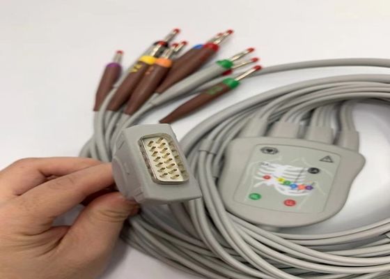 สีเทา 10 สาย ECG นําด้วย 15 ปิน สายสอดสแตนดาร์ทสหรัฐ 4.0