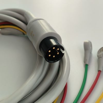 BJ-753P NIHON KOHDEN สายสื่อการนําหัวใจ สีดําหัวกลม 6 ปิน สามหลอด ปุ่มมาตรฐานยุโรป