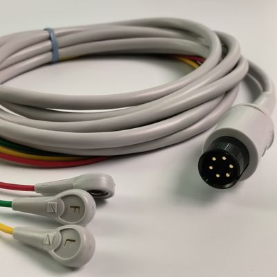 BJ-753P NIHON KOHDEN สายสื่อการนําหัวใจ สีดําหัวกลม 6 ปิน สามหลอด ปุ่มมาตรฐานยุโรป