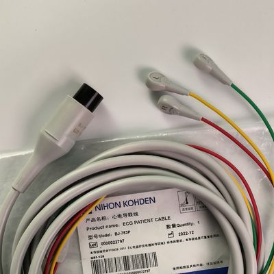 BJ-753P NIHON KOHDEN สายสื่อการนําหัวใจ สีดําหัวกลม 6 ปิน สามหลอด ปุ่มมาตรฐานยุโรป