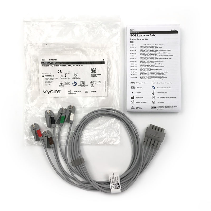 GE Ref:412681-001 Multi-Link ECG Leadwire Group Set,5 -Lead,Grabber,AHA 74 CM /29 IN การใช้งานของสายไฟฟ้า